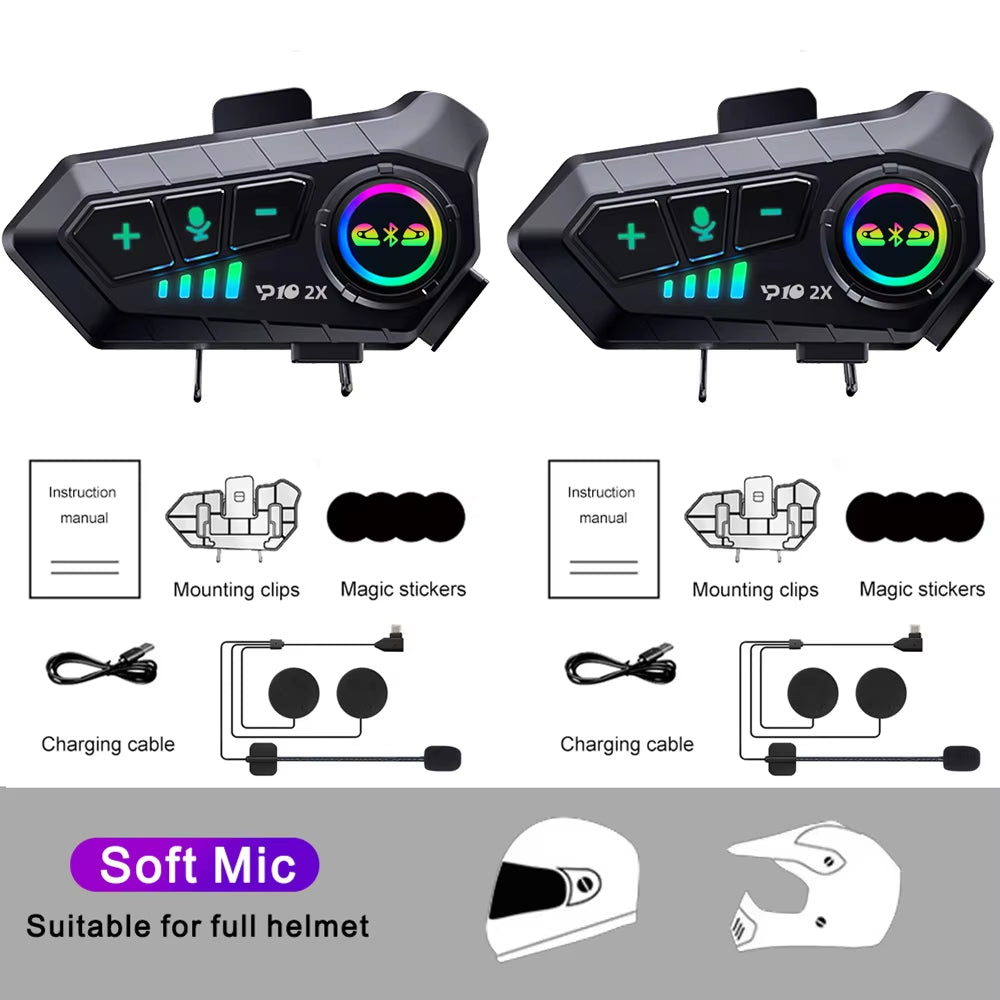 1/2Pcs Motorcycle Helmet Bluetooth Intercom Headset Wireless Interphone Intercomunicador Moto Waterproof Handsfreecall Headphone